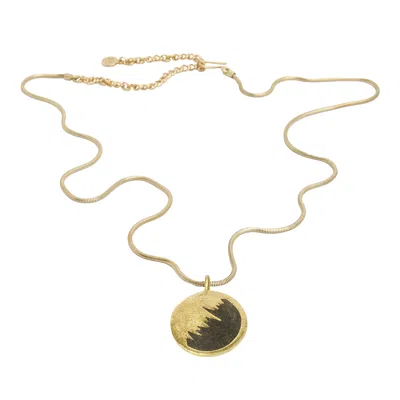 Zeworks Women's Gold / Black Sahara Blues – La Luna Handcrafted Brass Necklace With Lava Stone Inlay In Gold/black
