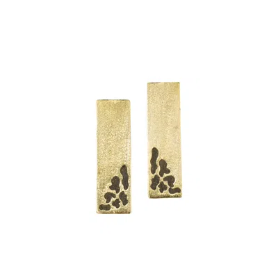 Zeworks Women's Gold / Black Sahara Blues – Leopard Handcrafted Brass Earrings With Lava Stone Inlay In Gold/black