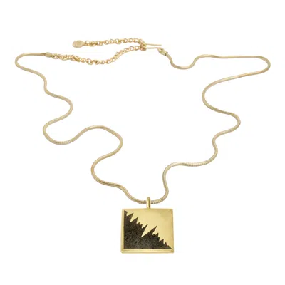 Zeworks Women's Gold / Black Sahara Blues – Mana Handcrafted Brass Necklace With Lava Stone Inlay In Gold/black