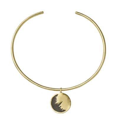 Zeworks Women's Gold / Black Sahara Blues – The Raven Handcrafted Brass Choker With Lava Stone Inlay In Gold/black