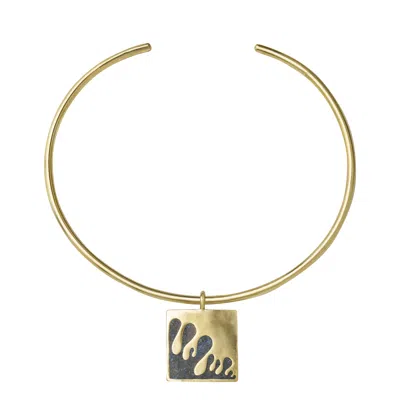 Zeworks Women's Gold / Blue Sahara Blues – Qatra Handcrafted Brass Choker With Lapis Lazuli Inlay In Gold/blue