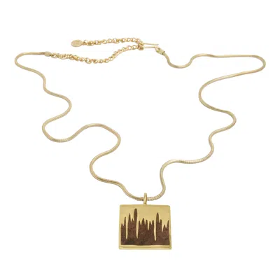 Zeworks Women's Gold / Brown Sahara Blues – Erg Handcrafted Brass Necklace With Bloodstone Inlay In Gold/brown