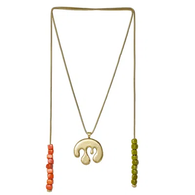 Zeworks Women's Gold / Green / Orange Sahara Blues – Suri Handcrafted Brass Necklace With Glass Beads In Gold/green/orange