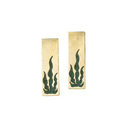 Zeworks Women's Gold / Green Sahara Blues – Oasis Green Handcrafted Brass Earrings With Malachite Inlay In Gold/green