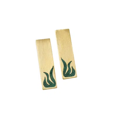 Zeworks Women's Gold / Green Sahara Blues - Tuli Handcrafted Brass Earrings With Malachite Inlay In Gold/green