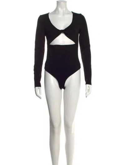 Pre-owned Zeynep Arcay Crew Neck Long Sleeve Bodysuit In Black