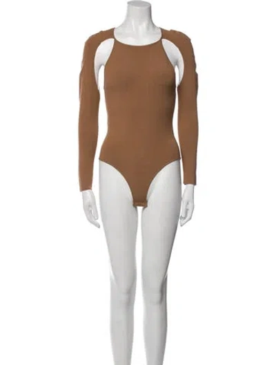 Pre-owned Zeynep Arcay Crew Neck Long Sleeve Bodysuit In Brown