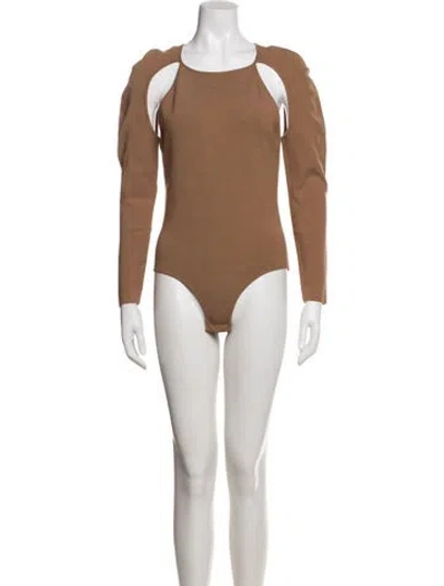 Pre-owned Zeynep Arcay Crew Neck Long Sleeve Bodysuit W/ Tags In Brown