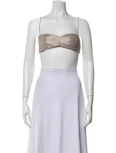 Pre-owned Zeynep Arcay Crew Neck Sleeveless Crop Top In Gold/metallic