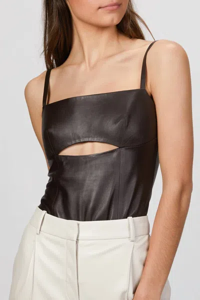 Zeynep Arcay Cutout Leather Bodysuit In Bitter In Brown