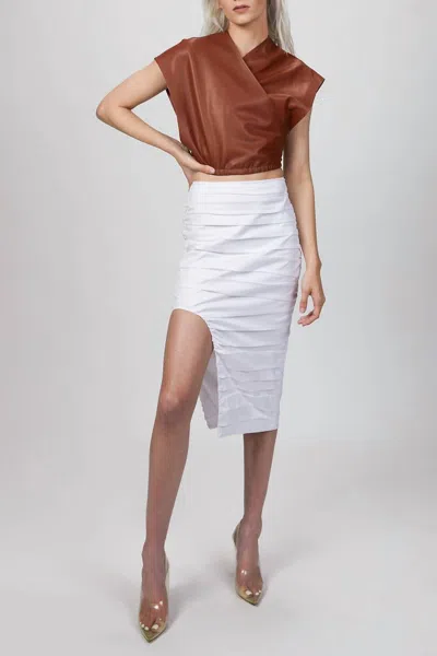 Zeynep Arcay Envelope Leather Top In Feral Earth In White