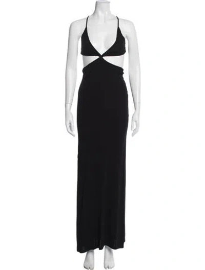 Pre-owned Zeynep Arcay Halterneck Long Dress In Black