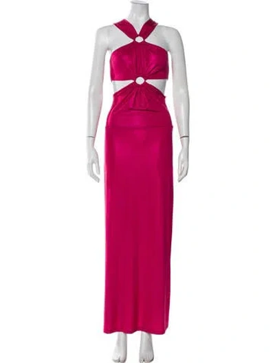 Pre-owned Zeynep Arcay Halterneck Long Dress In Red