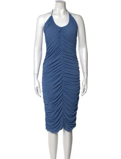 Pre-owned Zeynep Arcay Halterneck Midi Length Dress In Blue
