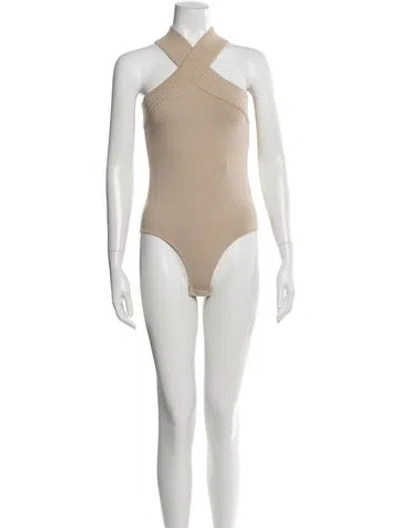 Pre-owned Zeynep Arcay Halterneck Sleeveless Bodysuit In Neutral