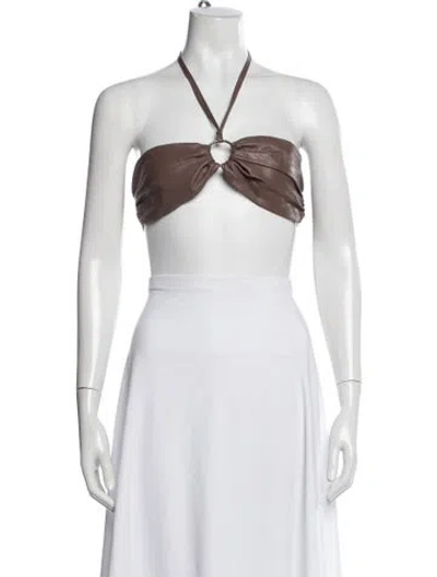Pre-owned Zeynep Arcay Halterneck Sleeveless Crop Top In White