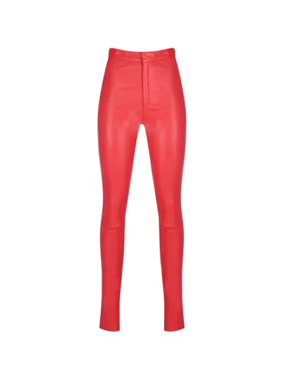 Zeynep Arcay High-waisted Leather Trousers In Red
