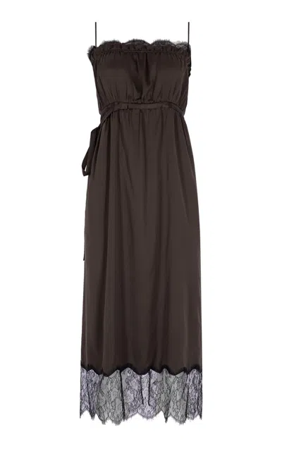 Zeynep Arcay Zeynep Arçay Lace-trimmed Silk Midi Dress In Brown