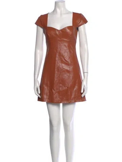 Pre-owned Zeynep Arcay Lamb Leather Mini Dress In Orange