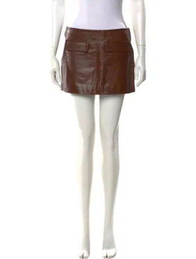 Pre-owned Zeynep Arcay Lamb Leather Mini Skirt In Brown
