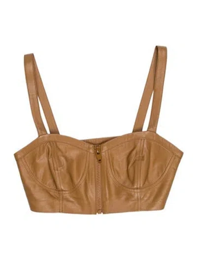 Pre-owned Zeynep Arcay Lamb Leather Square Neckline Crop Top In Neutral