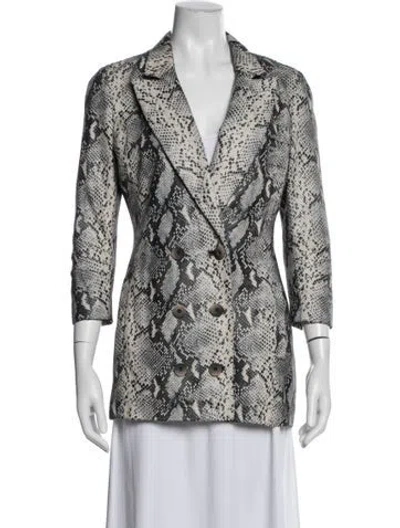 Pre-owned Zeynep Arcay Lambskin Animal Print Blazer In Gray