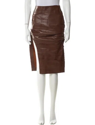 Pre-owned Zeynep Arcay Lambskin Knee-length Skirt In Brown