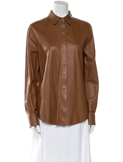 Pre-owned Zeynep Arcay Lambskin Long Sleeve Button-up Top W/ Tags In Brown