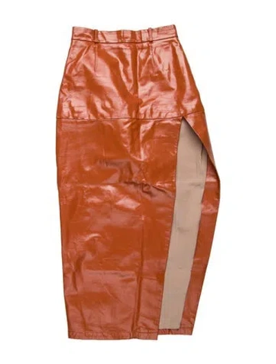 Pre-owned Zeynep Arcay Lambskin Midi Length Skirt In Orange