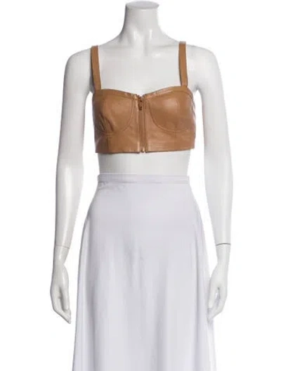 Pre-owned Zeynep Arcay Lambskin Square Neckline Crop Top In Brown
