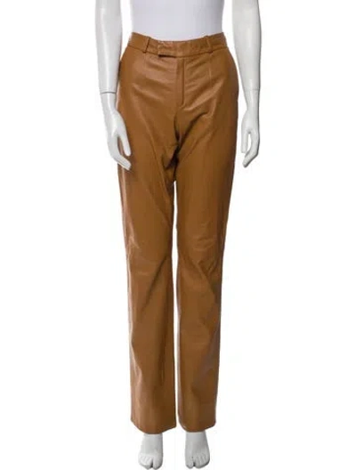 Pre-owned Zeynep Arcay Lambskin Straight Leg Pants In Brown