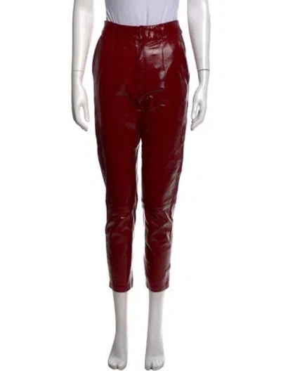 Pre-owned Zeynep Arcay Lambskin Straight Leg Pants In Red