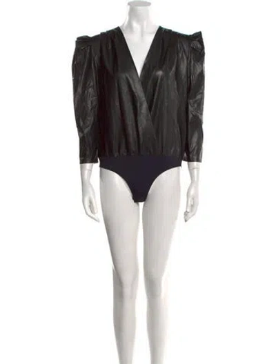 Pre-owned Zeynep Arcay Lambskin V-neck Bodysuit W/ Tags In Black