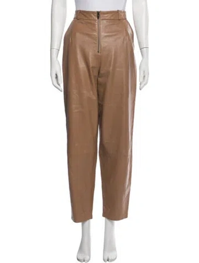 Pre-owned Zeynep Arcay Lambskin Wide Leg Pants In Brown