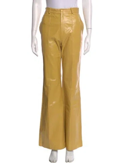 Pre-owned Zeynep Arcay Lambskin Wide Leg Pants In Yellow