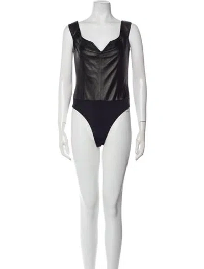 Pre-owned Zeynep Arcay Lambswool Cowl Neck Bodysuit In Black