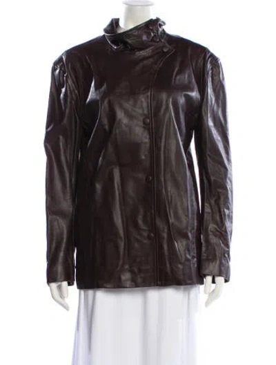 Pre-owned Zeynep Arcay Leather Biker Jacket In Brown