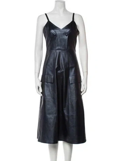 Pre-owned Zeynep Arcay Leather Midi Length Dress In Blue/metallic