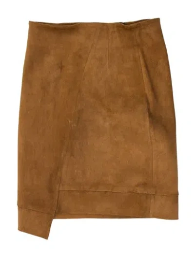 Pre-owned Zeynep Arcay Leather Mini Skirt In Brown