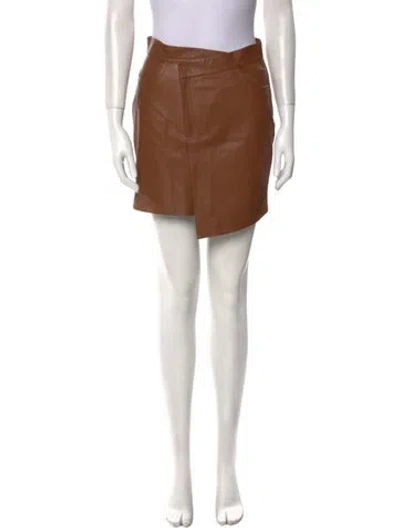 Pre-owned Zeynep Arcay Leather Mini Skirt In Brown