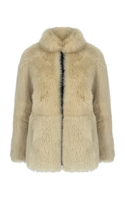 Zeynep Arcay Leather-paneled Shearling Jacket In Off-white