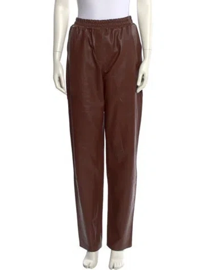 Pre-owned Zeynep Arcay Leather Straight Leg Pants In Brown