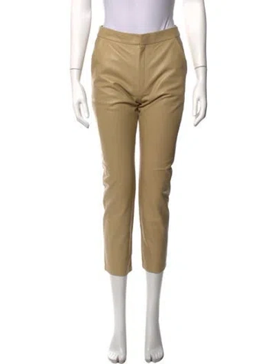 Pre-owned Zeynep Arcay Leather Straight Leg Pants In Neutrals