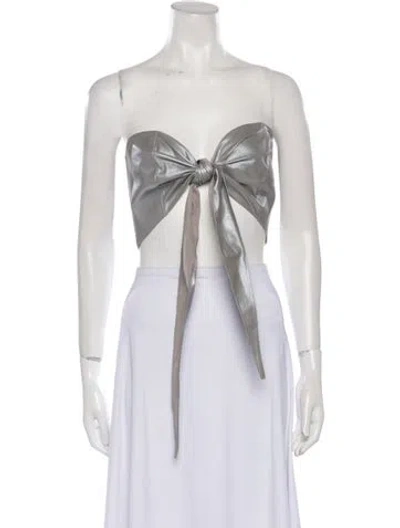 Pre-owned Zeynep Arcay Leather Strapless Crop Top In Silver