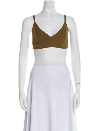 Pre-owned Zeynep Arcay Leather V-neck Crop Top In Green