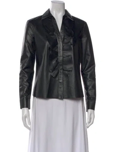 Pre-owned Zeynep Arcay Leather V-neck Top In Black
