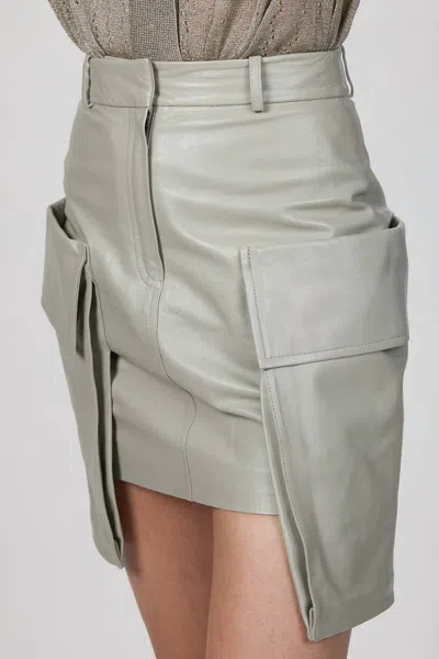 Zeynep Arcay Mini Cargo Leather Skirt In Fresh Breeze In Gray