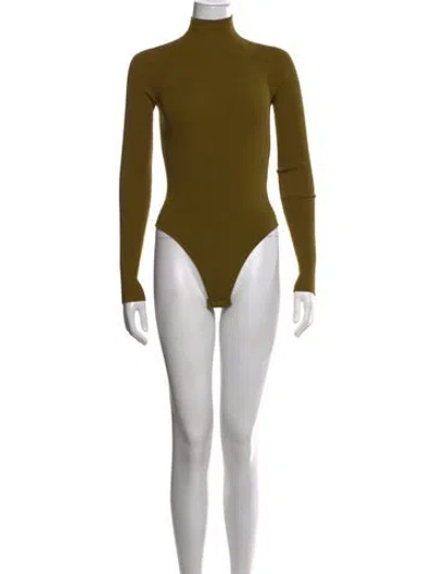 Pre-owned Zeynep Arcay Mock Neck Long Sleeve Bodysuit In Green