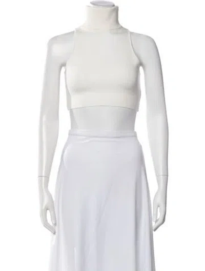 Pre-owned Zeynep Arcay Mock Neck Sleeveless Crop Top In White
