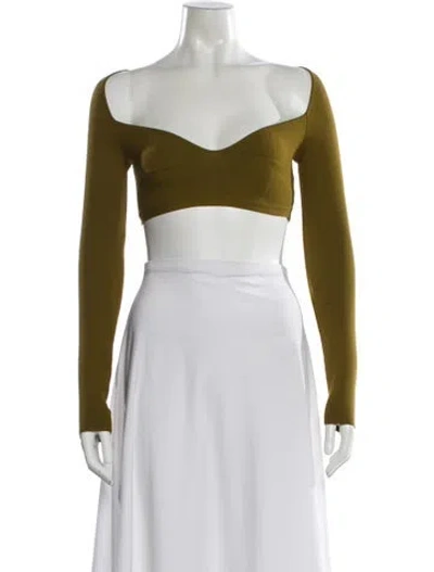Pre-owned Zeynep Arcay Off-the-shoulder Long Sleeve Crop Top In Green